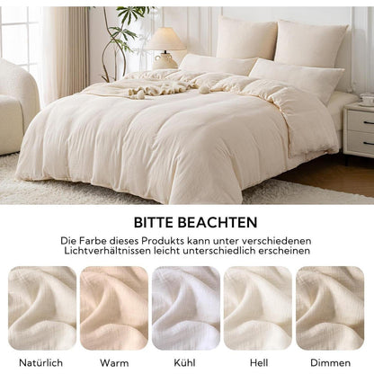 Doppelmuslin Bettwäsche 135x200 Hellbeige 4-teilig Baumwolle