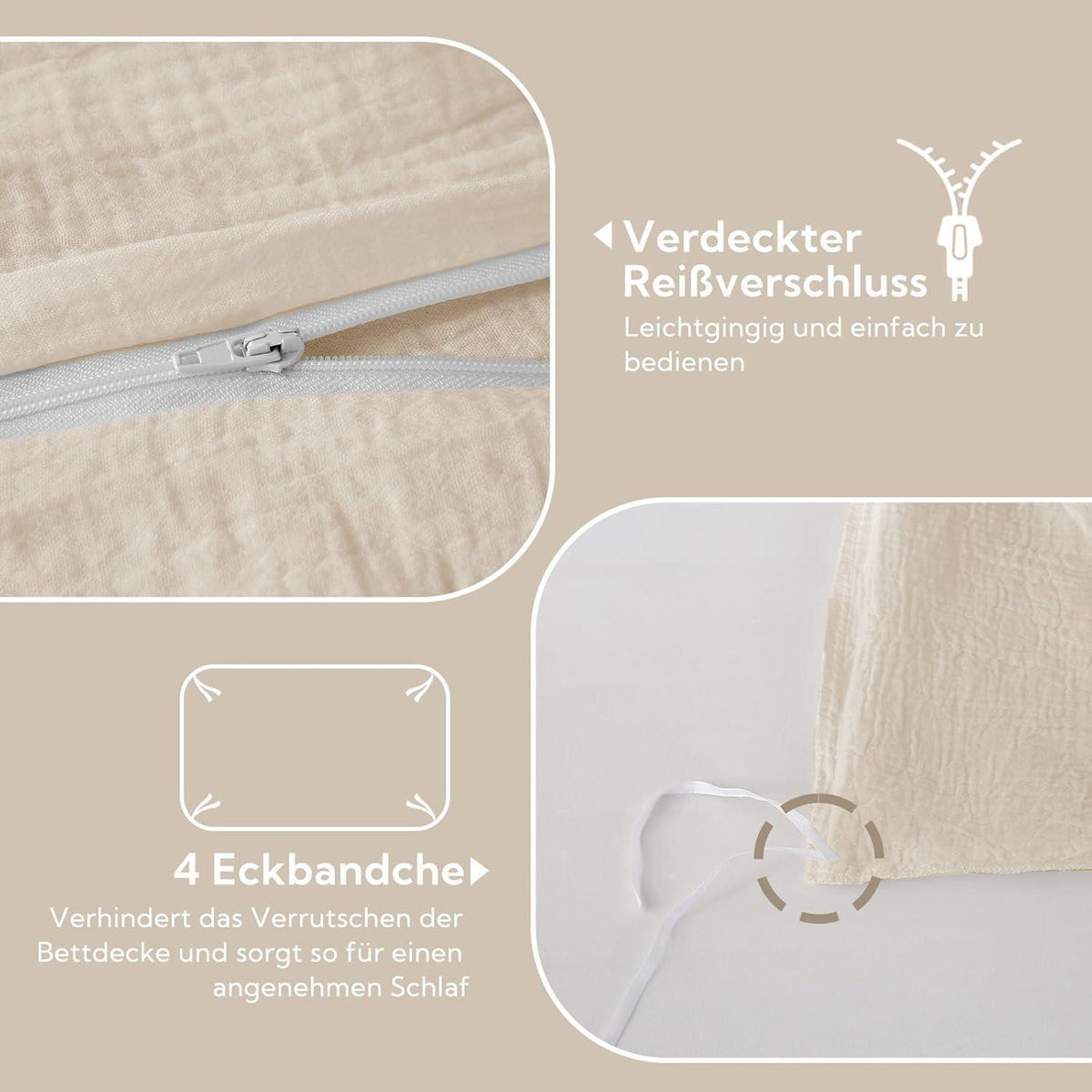 Bettwäsche-Set Doppelte Baumwolle Hellbeige 220x240 cm