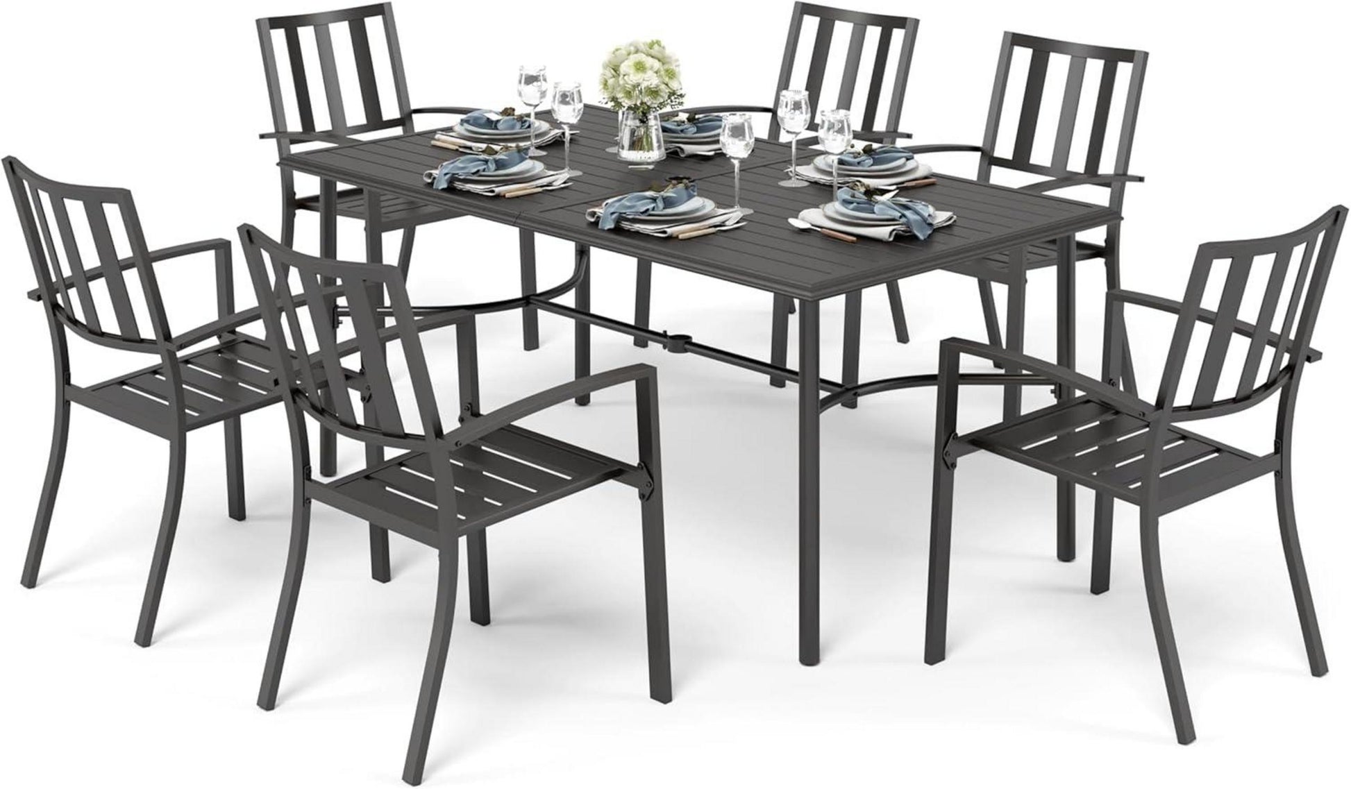 Gartenmöbel Set Metall E-Coating Gartentisch mit Stapelbaren Stühlen