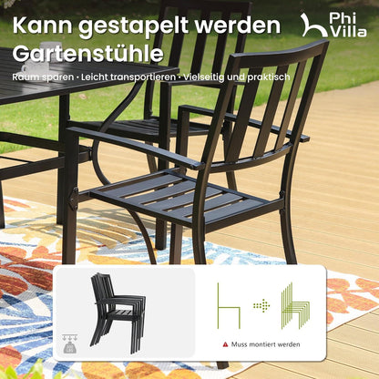 PHI VILLA Gartenmöbel Set Metall Esstisch 6 Stühle Schwarz