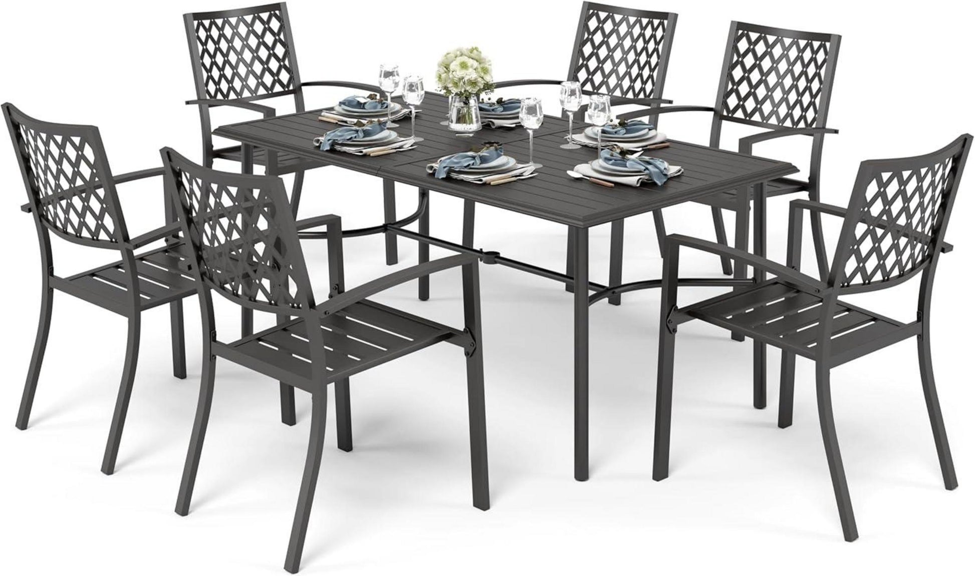 Gartenmöbel Set 6 Stühle mit Tisch Wetterfest Metall Schwarz