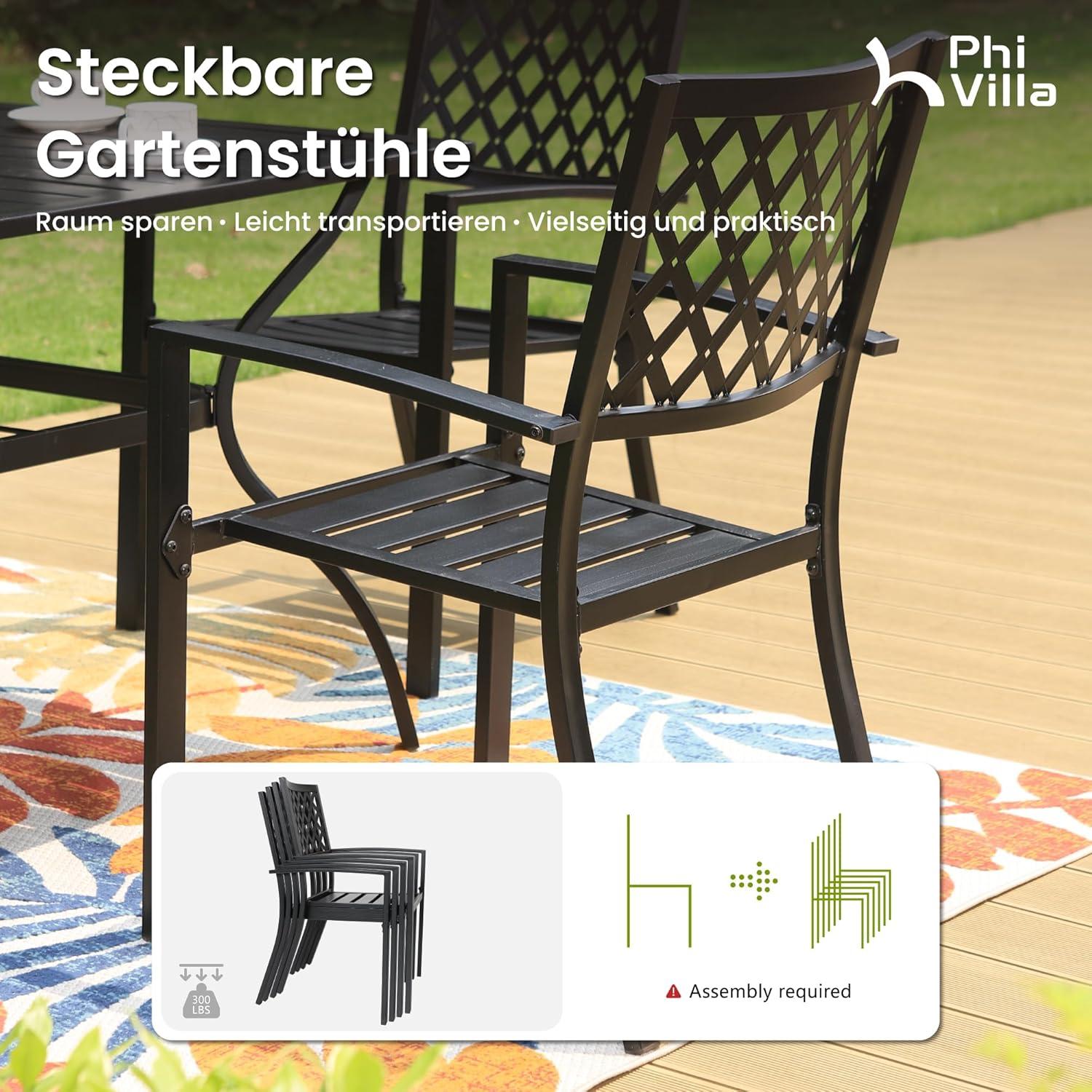 Gartenmöbel Set 6 Stühle Tisch Wetterfest Metall Schwarz
