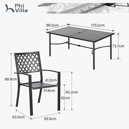 Gartenmöbel Set mit Tisch und 6 stühlen, Schwarz, Wetterfest, Metall