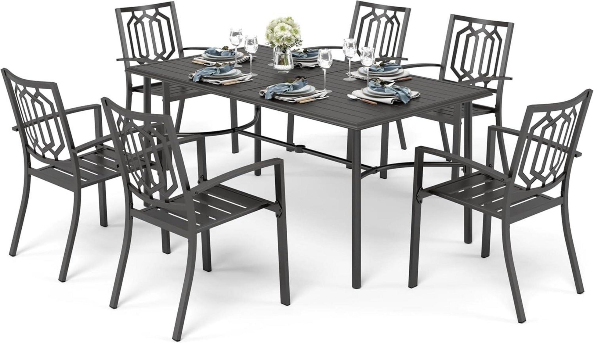 Gartenmöbel Set Metall Wetterfest 6er Set Stühle Tisch 4cm Schirmloch