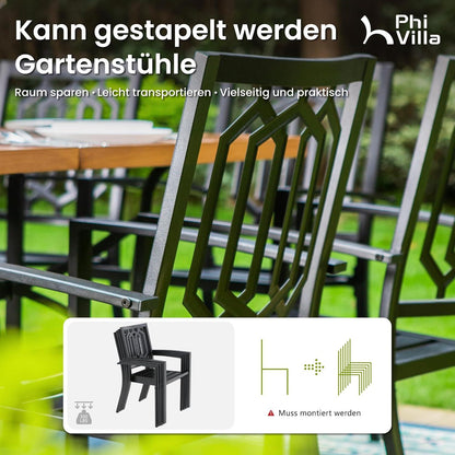 PHI VILLA Gartenmöbel Set Metall 6er Stühle Gartentisch Terrasse