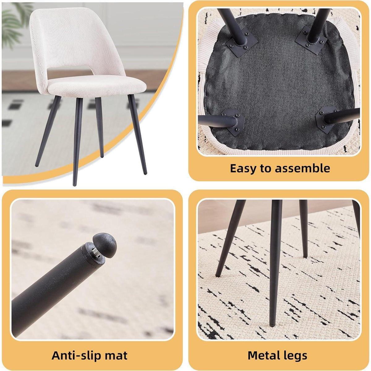 8 Esszimmerstühle mit Cordbezug, Beige – Bequem & Modern