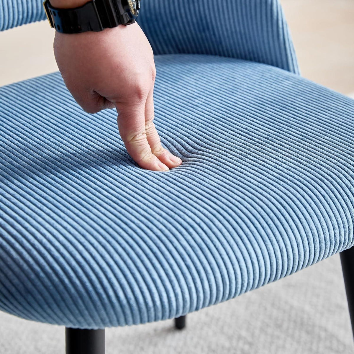 8 Esszimmerstühle mit Cordbezug, Blau – Bequemer Sitz