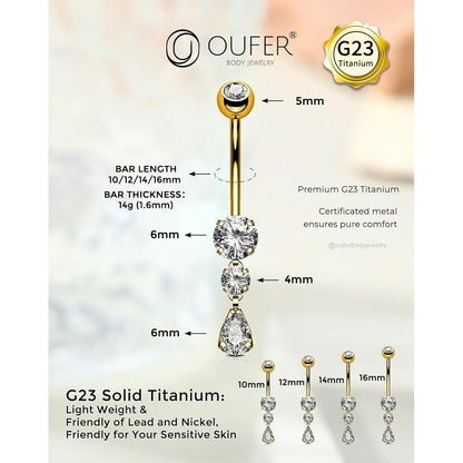 Bauchnabelpiercing Titan mit Zirkonia Tropfen Gold 14G