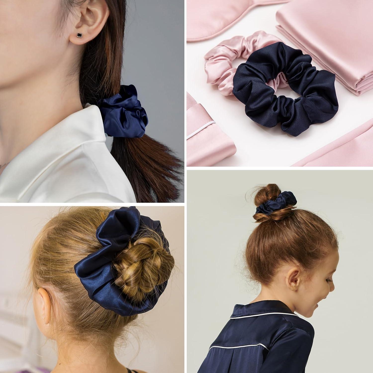 LILYSILK 100% Seide Haarringe Damen Pferdeschwanzhalter 2er Pack dunkelblau altrosa