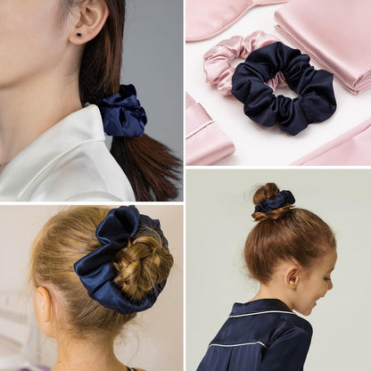 LILYSILK 100% Seide Haarringe Damen Pferdeschwanzhalter 2er Pack dunkelblau altrosa