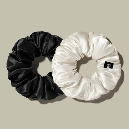 100% Seide Haargummis Damen Pferdeschwanzhalter Elfenbein+Schwarz