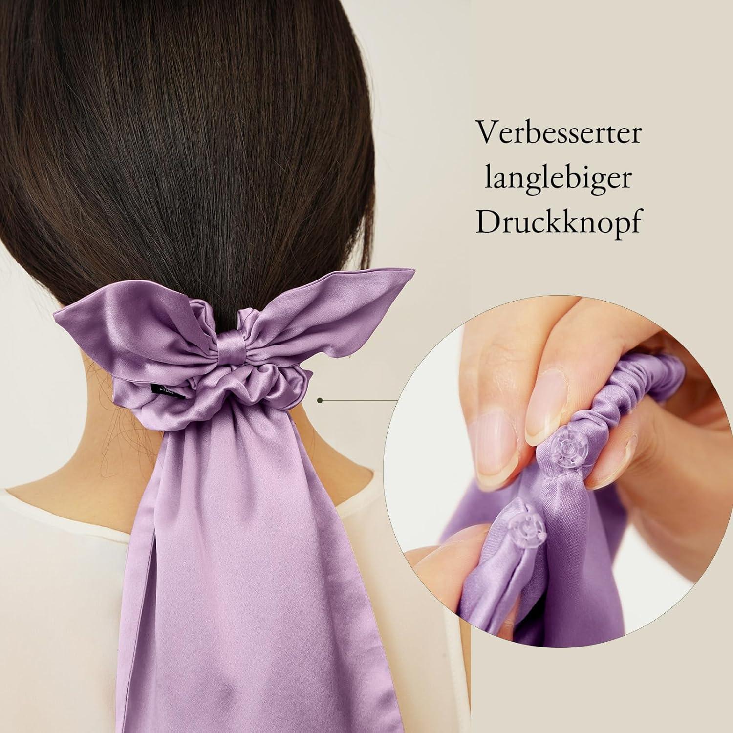 100% Seide Mütze Scrunchies 2-in-1 Haargummis elastisch - Lavendel