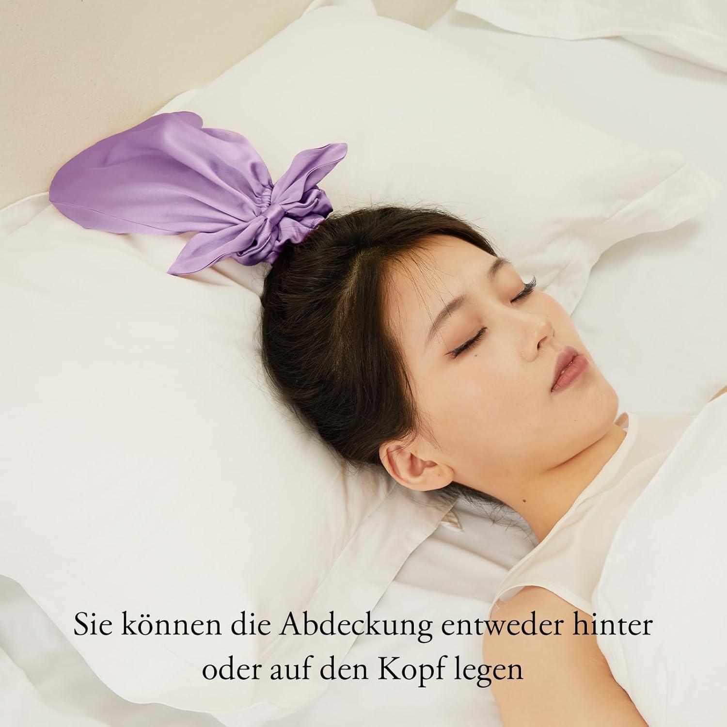 100% Seide Mütze Scrunchies 2-in-1 Haargummis elastisch - Lavendel