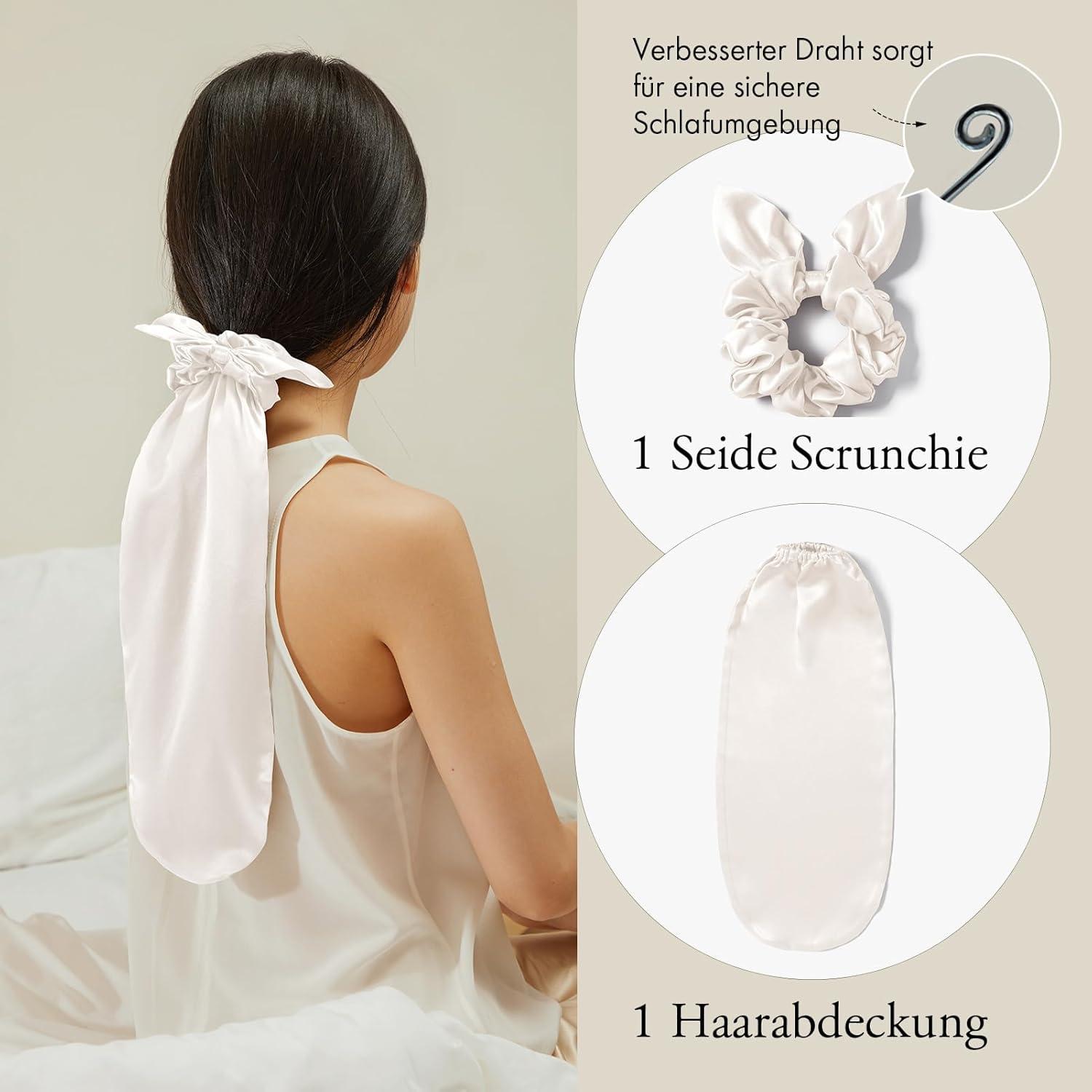 Seidenhaube Schlaf- & Haarband 2-in-1 für langes Haar Elfenbein