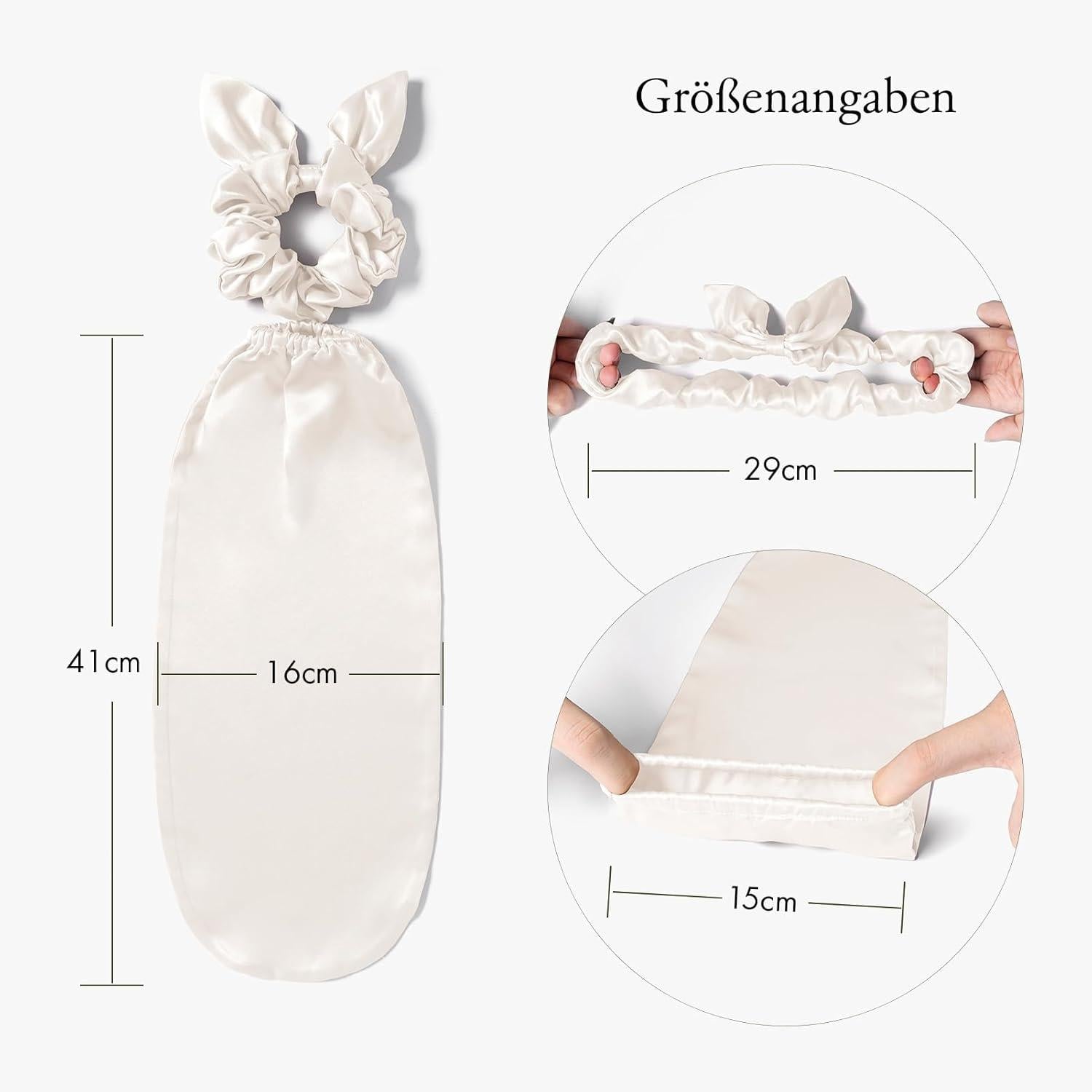 Seide Mütze Scrunchies 2-in-1 Haargummis für langes Haar - Elfenbein