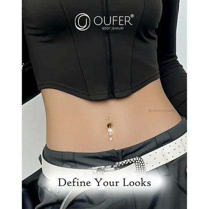 Bauchnabelpiercing Titan mit Zirkonia Tropfen Gold 14G