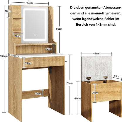 Schminktisch mit LED-Beleuchtung, Spiegel, Schublade & Hocker
