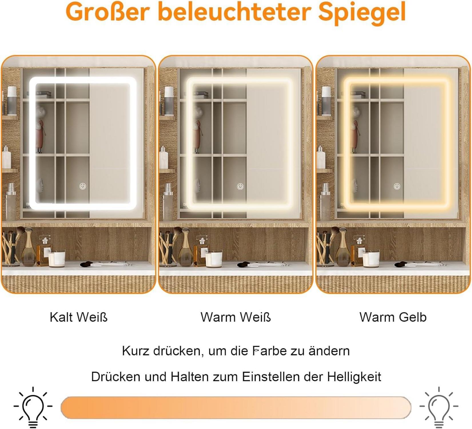 Schminktisch mit LED-Spiegel und Stauraum, 3 Farben