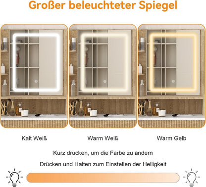 Schminktisch mit LED-Spiegel und Stauraum, 3 Farben