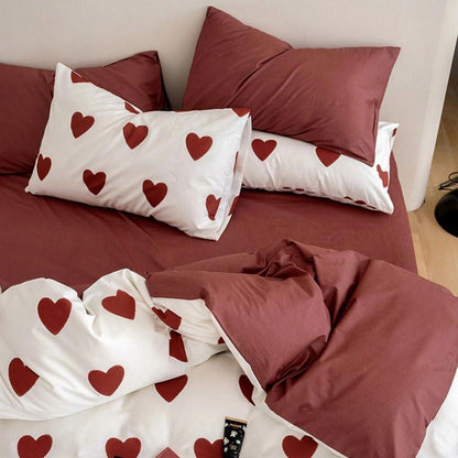 Herz Bettwäsche Set 200x200 Weiß Rot Herzmuster 3-teilig