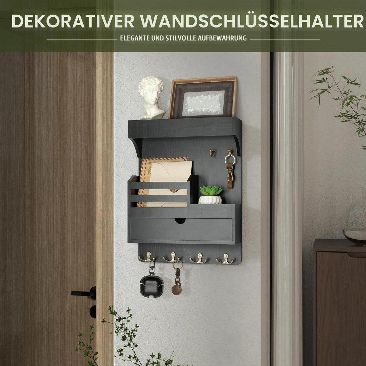 Moderner Schlüsselhalter mit Schublade und Wandregal