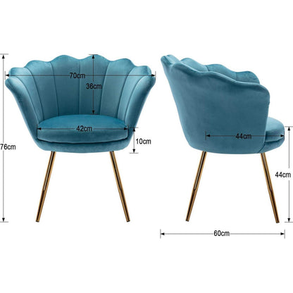 Samt-Armlehnstuhl Muschel Design, Blau
