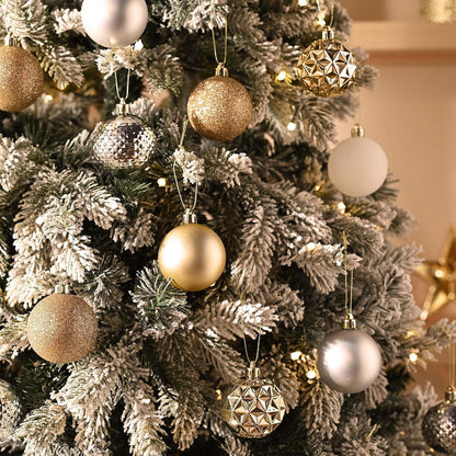 50 Weihnachtskugeln Weiß Gold Kunststoff mit Aufhänger