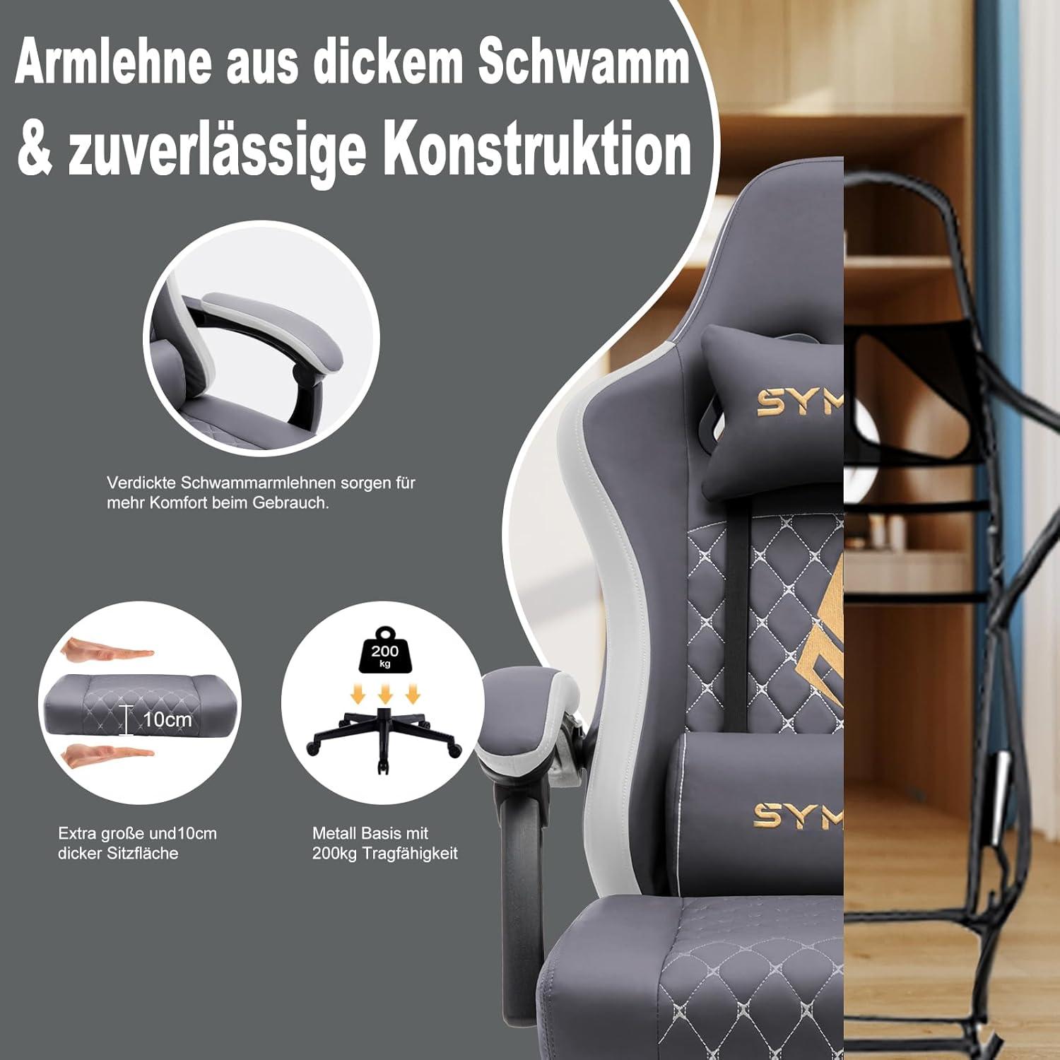 Gaming Stuhl Racing Gamer mit Lendenwirbelstütze Fußstütze Vintage PU Leder