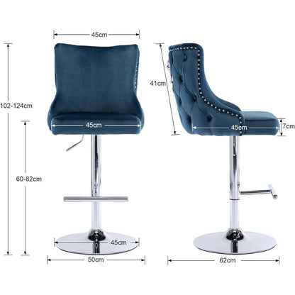 Samt Barhocker 2er Set, Höhenverstellbar, Blau