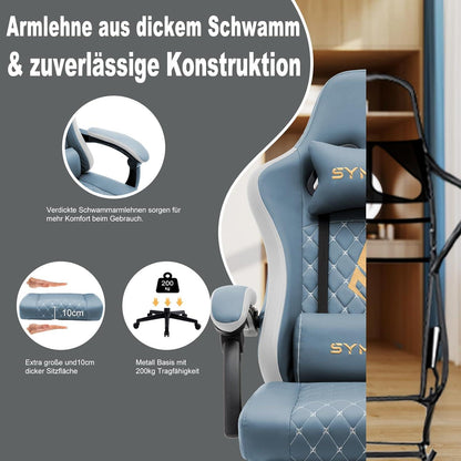 Gaming Stuhl Symino Racing Gamer Sessel Lendenwirbelstütze Fußstütze PU-Leder
