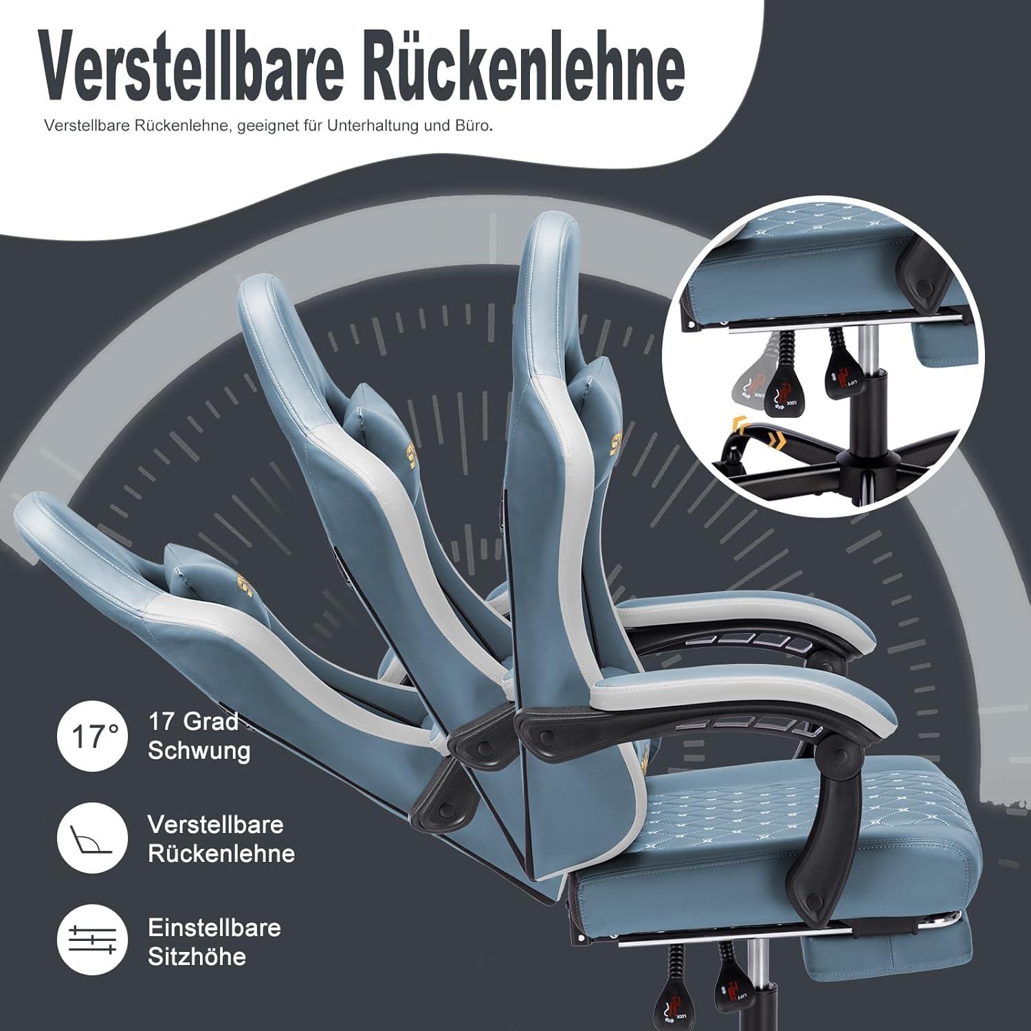 Gaming Stuhl Racing Gamer Stuhl mit Lendenwirbelstütze und Fußstütze