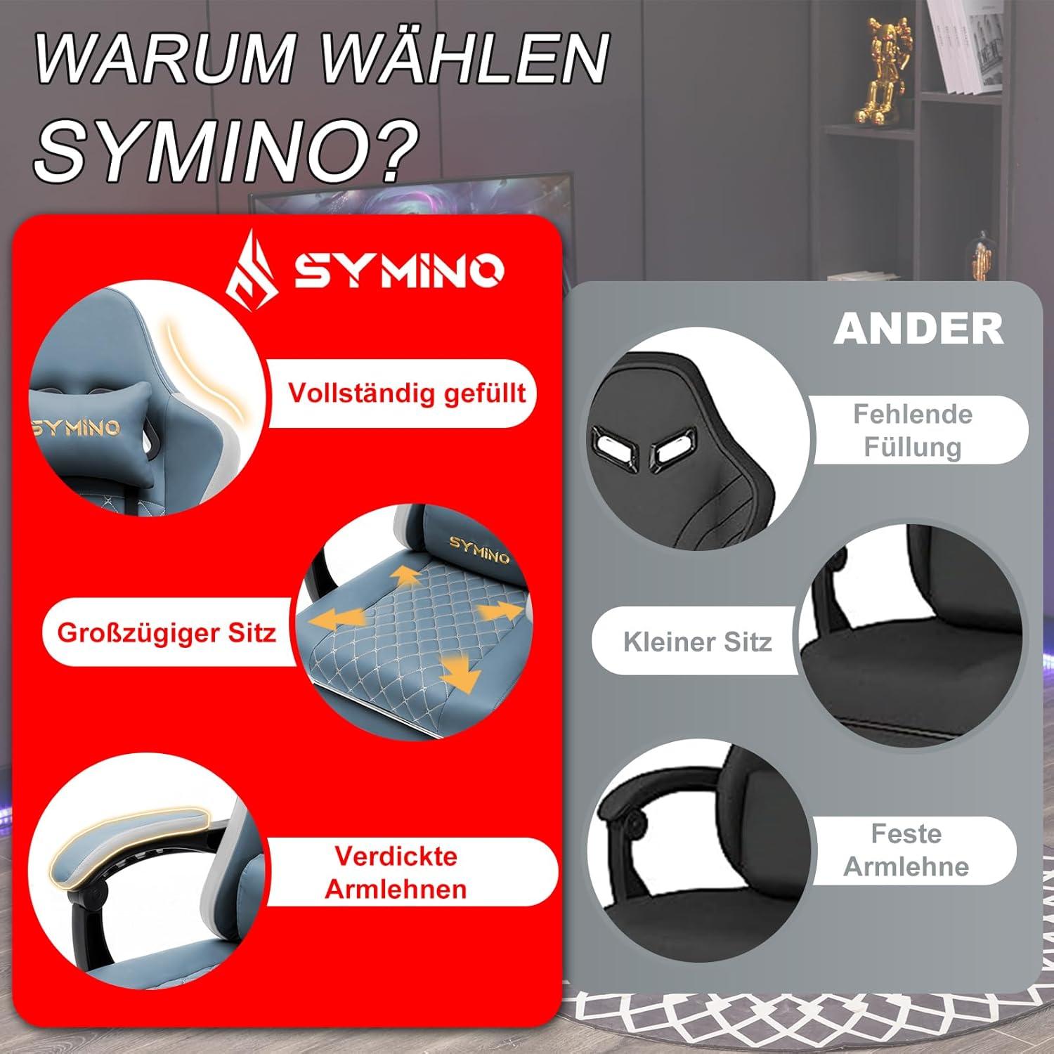 Gaming Stuhl Symino Racing Gamer Sessel Lendenwirbelstütze Fußstütze PU-Leder
