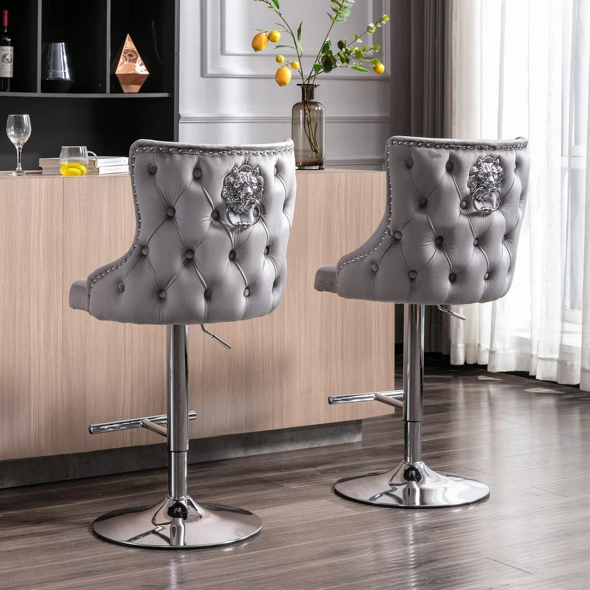 Samt Barhocker 2er Set, Höhenverstellbar & Modern
