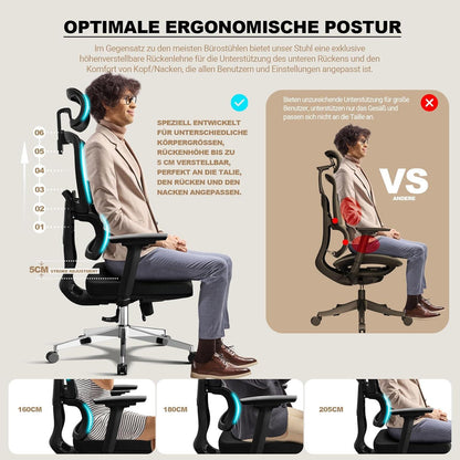 Bürostuhl 200KG Upgrade Gummirollen 4D-Armlehnen Testsieger