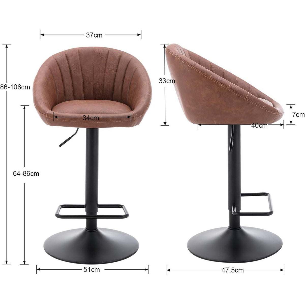 Gepolsterte Barhocker 2er Set, Höhenverstellbar & Drehbar