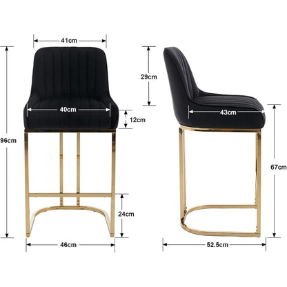 Barhocker Set 2er – Samt, Goldenes Metallbein, Schwarz