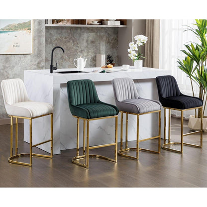 Barhocker Set 2er – Samt, Goldenes Metallbein, Schwarz