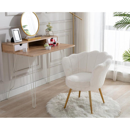 Teddystoff Sessel mit Goldfuß – Bequemer Loungesessel Weiß