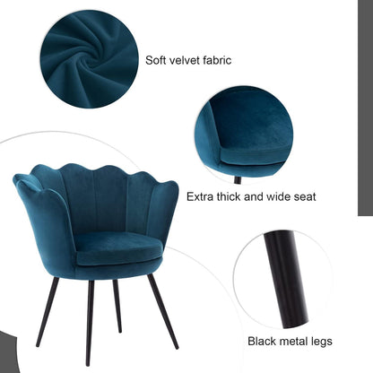 Samt-Armlehnstuhl Muschel Design – Teal Blau-Grün