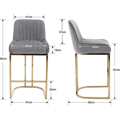 Barhocker Set Grau Samt mit goldenen Metallbeinen