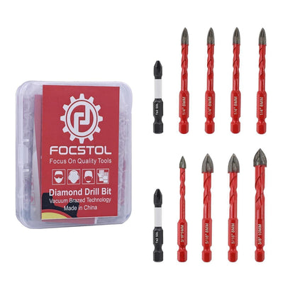 Fliesenbohrer Set 10tlg. Hartmetall mit Sechskantschaft für Holz, Glas, Keramik