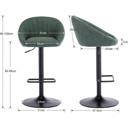 Gepolsterte Barhocker 2er Set, Grün, Höhenverstellbar & Drehbar