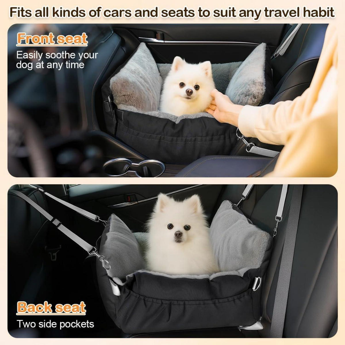 3-in-1 Hundesitz Auto & Reisebett für kleine Hunde – Schwarz