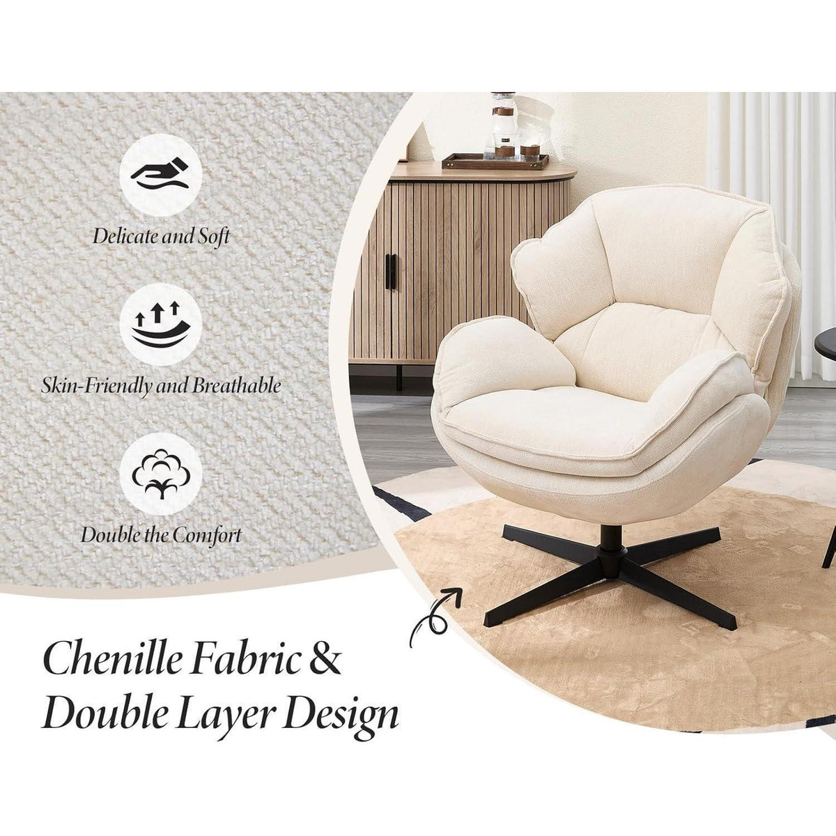 Drehbarer Loungesessel mit Chenillebezug – Weiß