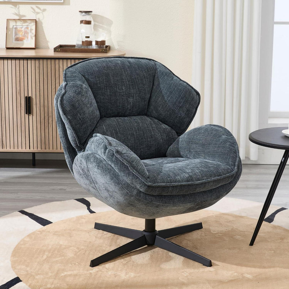 Drehbarer Loungesessel Blau – Chenille Gepolstert & Komfortabel
