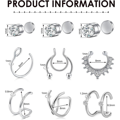 Magnetischer Nasenring Edelstahl Zirkonia Silber 4er Set
