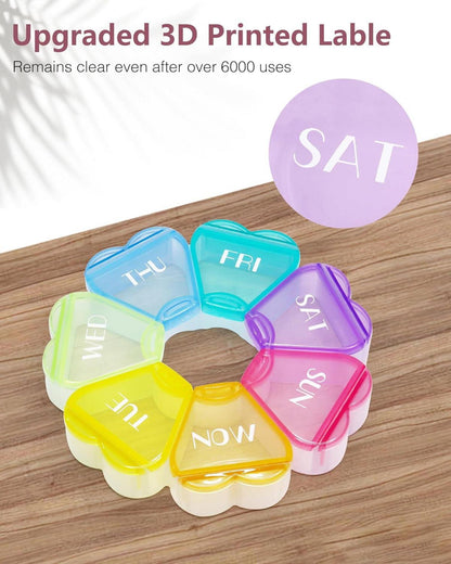 Runde herzförmige Pillenbox 7 große Fächer Woche reisefreundlich