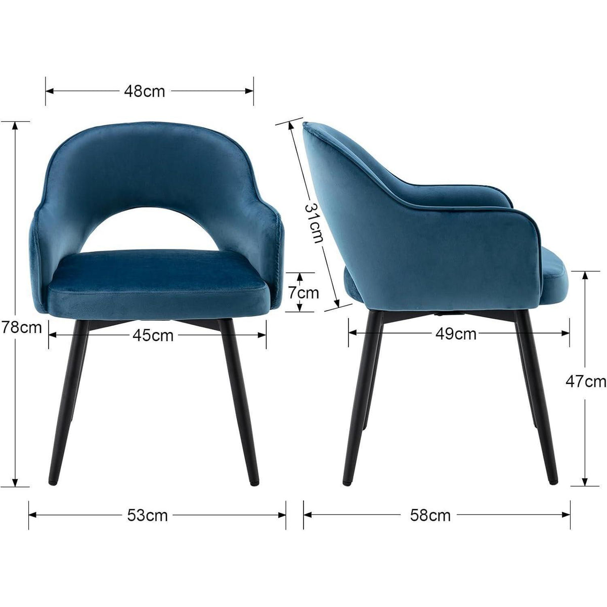 Drehbarer Samt Esszimmerstuhl mit Armlehnen – 2er Set, Blau