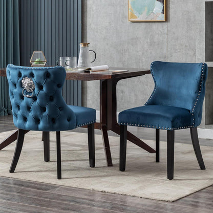 Samt Esszimmerstühle 2er Set mit Löwenkopf, Blau
