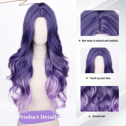 Lange gewellte lila Perücke mit Violett Ombre, natürlich & verstellbar